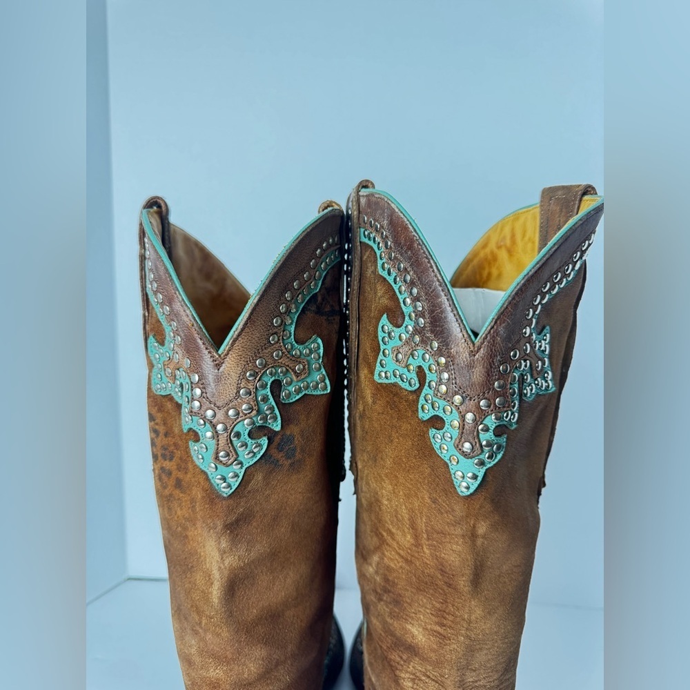 Old Gringo Western Tan and Turquoise Leather Cowboy Boots Size 9B - Picture 10 of 15